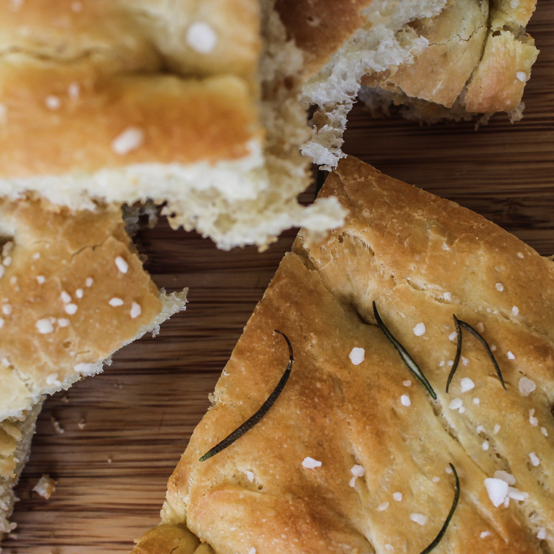 Learn to bake Italian bread such as this delicious focaccia bread with rosemary and salt