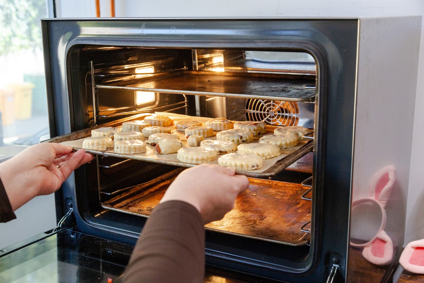The scones go into the oven!