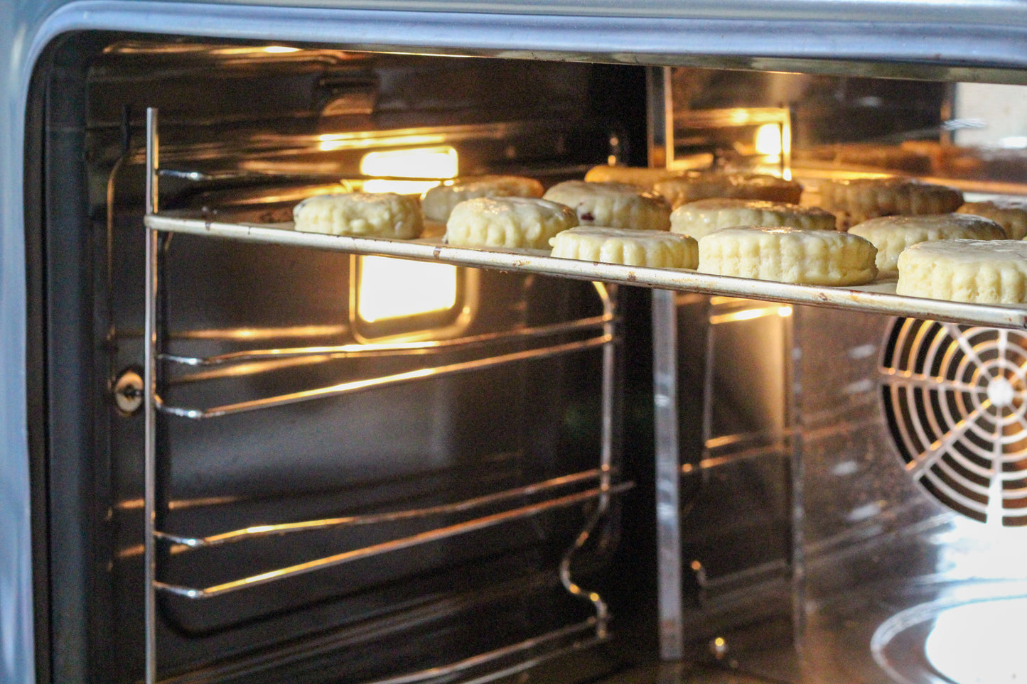 Scones in the oven, ready to be baked